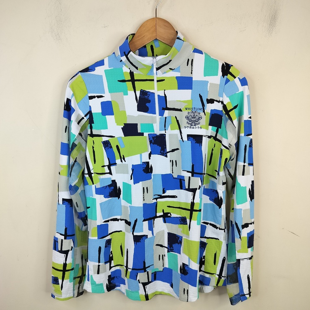 IBKUL Quarter Zip Mesh Golf Top Small Active Geometric Whistling Straits